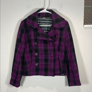 Roxy Y2K Plaid Corduroy Blazer Jacket Purple Black Vintage Size S